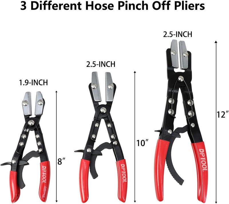 DPTOOL 3pcs Hose Pinch Off Pliers Set, 8inch 10inch 12inch Hose Pinch Pliers Set, Hose Clamping Pinch Off Locking Plier for Automotive Hose Lines, Radiator Lines, Fuel Lines, Heater and Coolant Line - Image 2